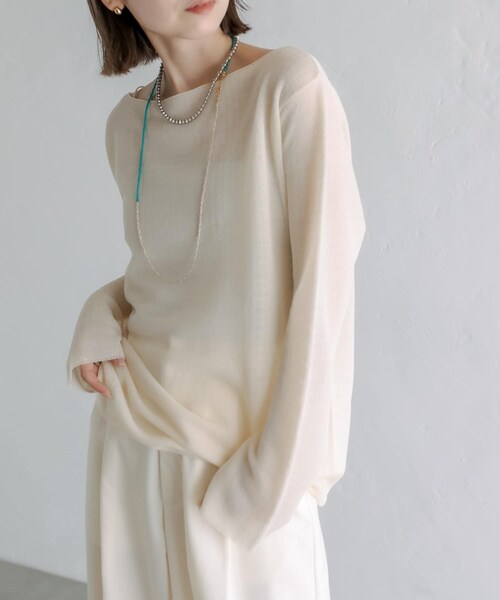 mystic（ミスティック）の「シアーニットプルオーバー（ニット/セーター・レディース・オフホワイト/ベージュ/ブラック・F）」の2枚目の写真