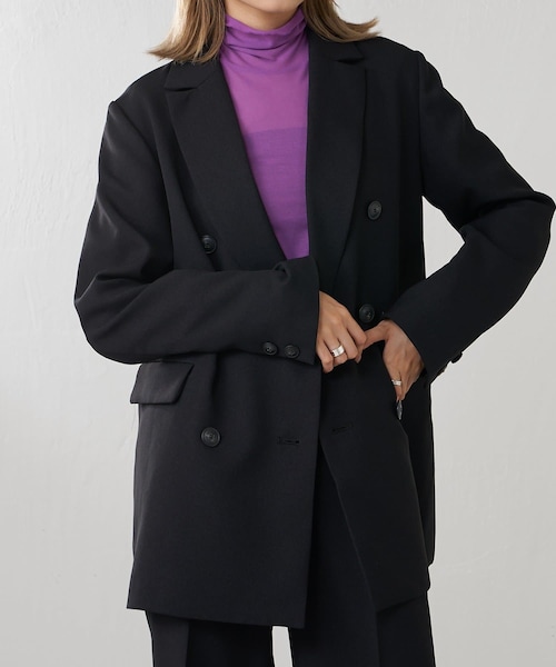 Lui's FEMME 2WAYスリーブストレッチツイルオーバダブルジャケット黒