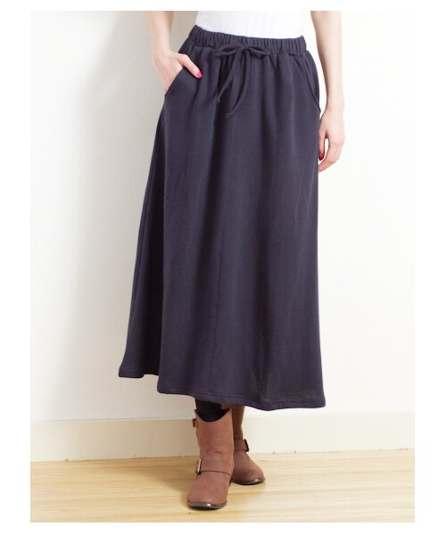 Green Parks fuuwa（グリーンパークスフーワ）の「ウラケカットマキシスカート（スカート・レディース・チャコールグレー/ネイビー・F）」の2枚目の写真