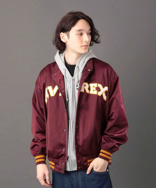 AVIREX(アヴィレックス)の「《REBUILD COLLECTION》サテン スタジアム ジャケット / SATIN STADIUM JACKET(ジャケット/アウター・ブラック/ネイビー/バーガンディ・F/M/L/XL/2XL)」の1枚目の写真