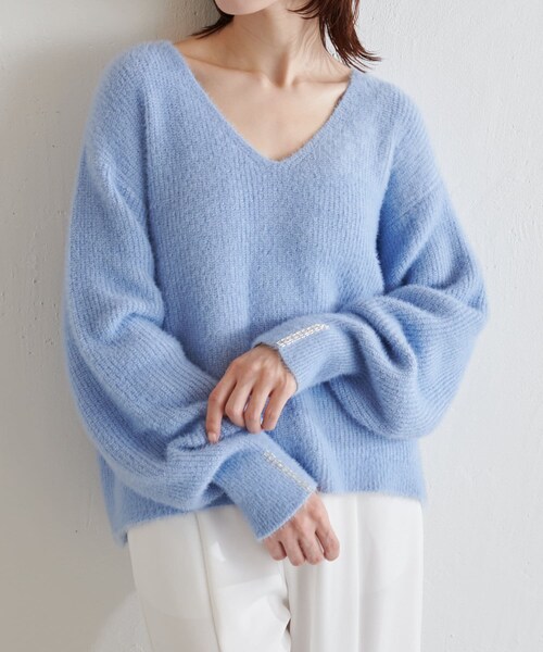COLLAGE GALLARDAGALANTE（コラージュガリャルダガランテ）の「フェザー畦プルオーバー（ニット/セーター・レディース・ホワイト/サックスブルー/ネイビー・F）」の2枚目の写真