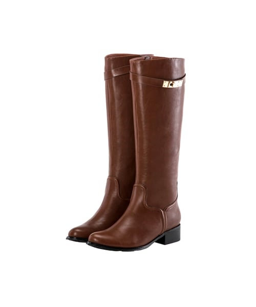 gracegift(グレースギフト)の「經典時尚金屬鎖釦修身長靴(シューズ・レディース・棕/深咖/黑・35/36/37/38/39/40/41)」の1枚目の写真