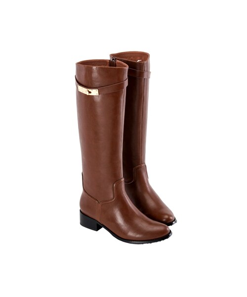 gracegift(グレースギフト)の「經典時尚金屬鎖釦修身長靴(シューズ・レディース・棕/深咖/黑・35/36/37/38/39/40/41)」の4枚目の写真