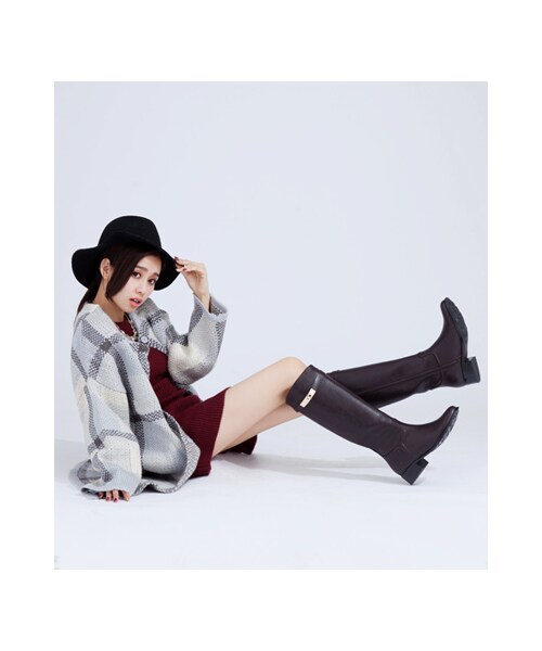 gracegift(グレースギフト)の「經典時尚金屬鎖釦修身長靴(シューズ・レディース・棕/深咖/黑・35/36/37/38/39/40/41)」の19枚目の写真