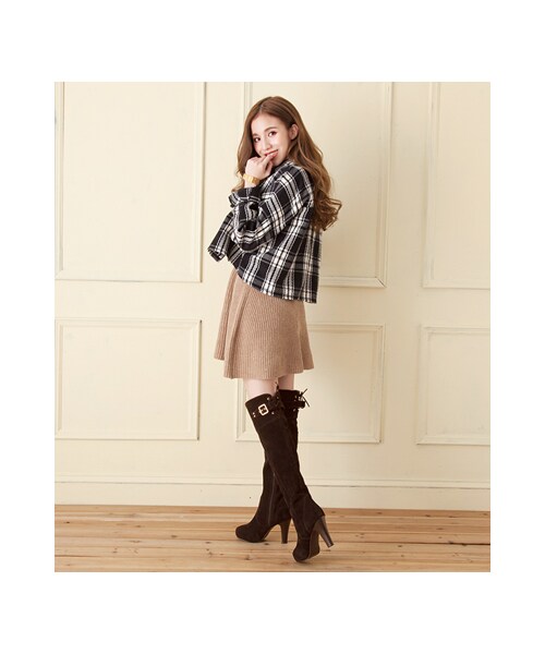 gracegift（グレースギフト）の「激瘦後綁帶金屬釦高跟膝上靴（シューズ・レディース・咖/灰/黑・35/36/37/38/39/40/41）」の7枚目の写真