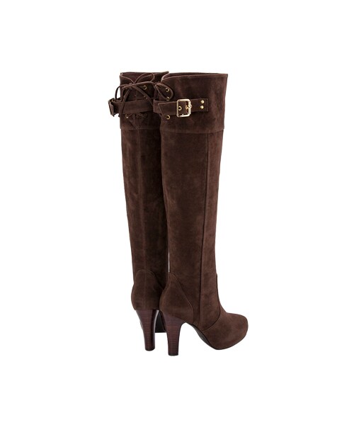 gracegift（グレースギフト）の「激瘦後綁帶金屬釦高跟膝上靴（シューズ・レディース・咖/灰/黑・35/36/37/38/39/40/41）」の4枚目の写真