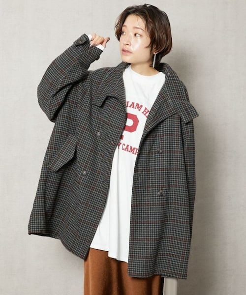 FREAK'S STORE（フリークスストア）の「【送料無料】ガンクラブチェックショートコートト【WEB限定】【予約商品】（その他・レディース・ナチュラル/チャコールグレー/ブラック/ベージュ/ブラウン・FREE）」の9枚目の写真