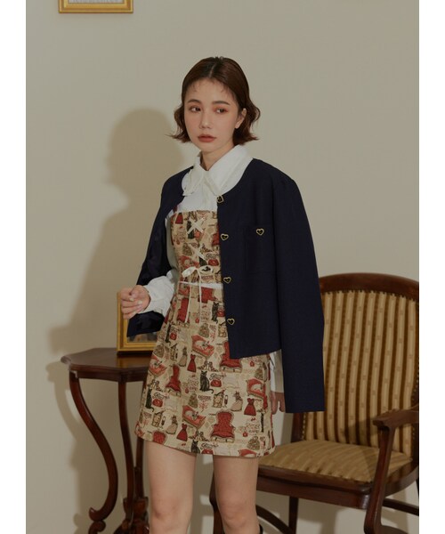 Marjorie（マージョリー）の「輕奢女伶，典雅愛心釦飾小圓領外套（ジャケット/アウター・レディース・深藍/紫・S/M）」の12枚目の写真