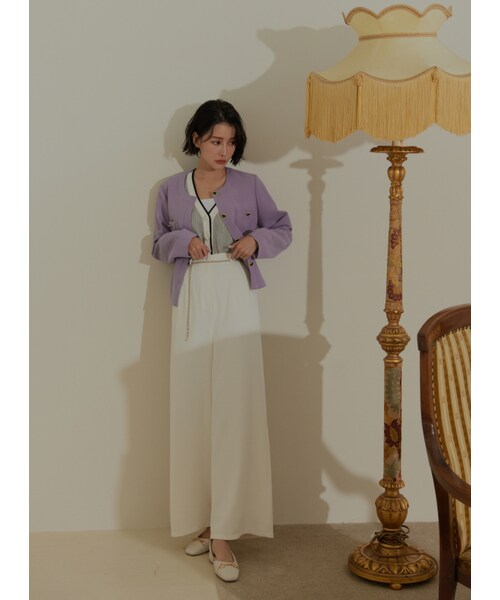 Marjorie（マージョリー）の「輕奢女伶，典雅愛心釦飾小圓領外套（ジャケット/アウター・レディース・深藍/紫・S/M）」の6枚目の写真