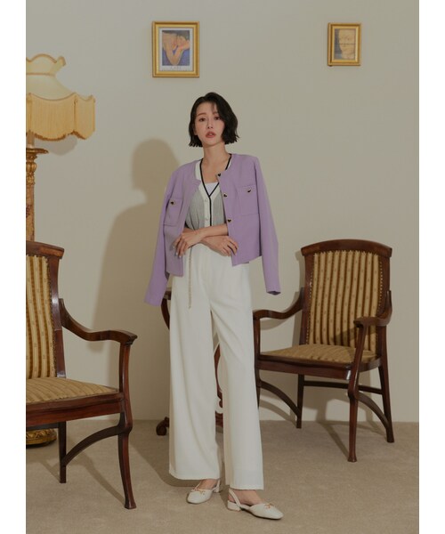 Marjorie（マージョリー）の「輕奢女伶，典雅愛心釦飾小圓領外套（ジャケット/アウター・レディース・深藍/紫・S/M）」の4枚目の写真