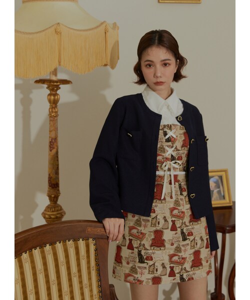 Marjorie（マージョリー）の「輕奢女伶，典雅愛心釦飾小圓領外套（ジャケット/アウター・レディース・深藍/紫・S/M）」の14枚目の写真