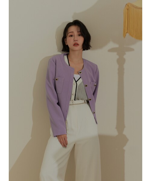 Marjorie（マージョリー）の「輕奢女伶，典雅愛心釦飾小圓領外套（ジャケット/アウター・レディース・深藍/紫・S/M）」の3枚目の写真