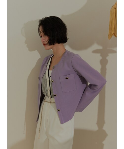 Marjorie（マージョリー）の「輕奢女伶，典雅愛心釦飾小圓領外套（ジャケット/アウター・レディース・深藍/紫・S/M）」の5枚目の写真