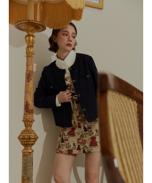 Marjorie（マージョリー）の「輕奢女伶，典雅愛心釦飾小圓領外套（ジャケット/アウター・レディース・深藍/紫・S/M）」の13枚目の写真