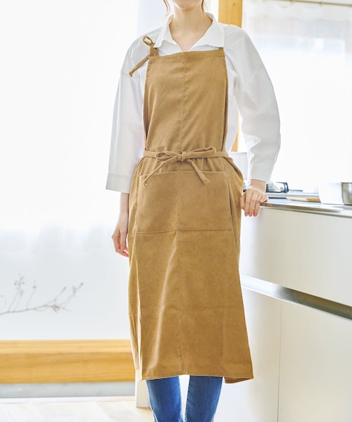 3coins（3coins）の「コーデュロイエプロン（エプロン・アイボリー/ベージュ・0）」の2枚目の写真
