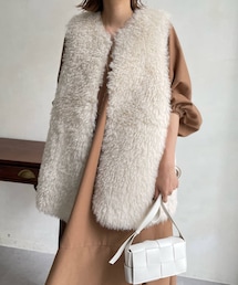 DouDou | リバーシブルカーリーフェイクファーベスト(ベスト)