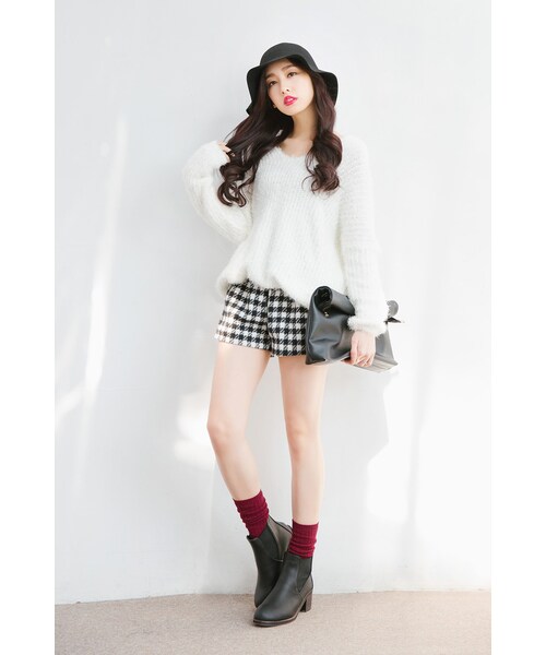 ORENDA（オレンダ）の「經典格紋前拉鍊短褲（パンツ・レディース・黑白・F）」の3枚目の写真