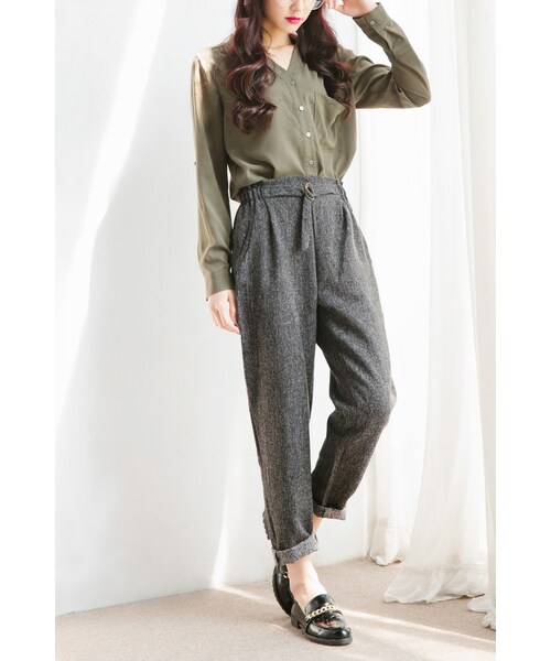 ORENDA（オレンダ）の「粉領必備金屬環扣長褲（パンツ・レディース・黑・F）」の5枚目の写真