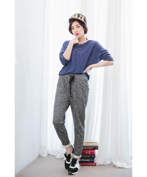 ORENDA（オレンダ）の「運動感抽繩造型長褲（パンツ・レディース・麻灰・F）」の4枚目の写真