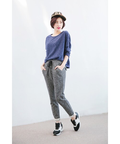 ORENDA（オレンダ）の「運動感抽繩造型長褲（パンツ・レディース・麻灰・F）」の3枚目の写真