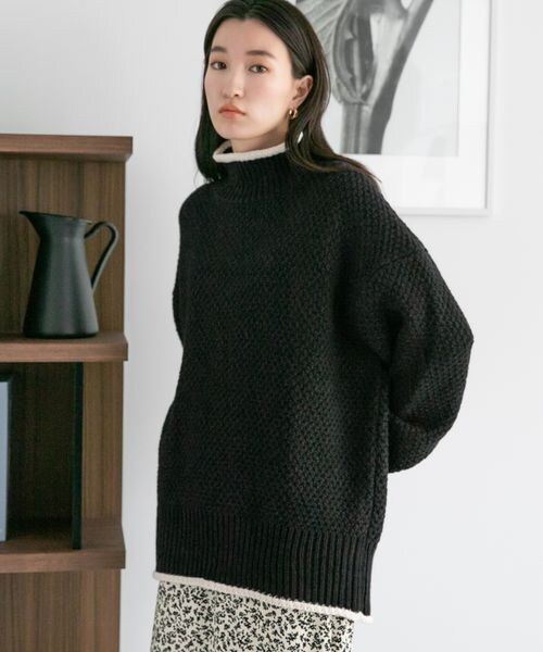 LOWRYS FARM（ローリーズファーム）の「カノコバイカラーハイネック（トップス・レディース・アイボリー08/ブラック09/ベージュ52/ブラウン58・フリーサイズ）」の10枚目の写真