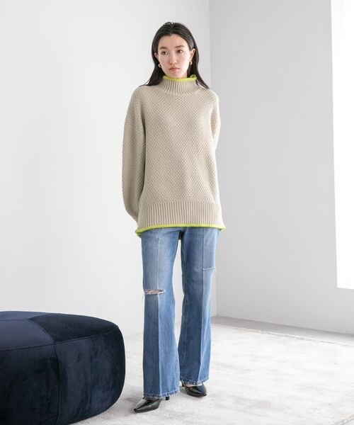 LOWRYS FARM（ローリーズファーム）の「カノコバイカラーハイネック（トップス・レディース・アイボリー08/ブラック09/ベージュ52/ブラウン58・フリーサイズ）」の12枚目の写真