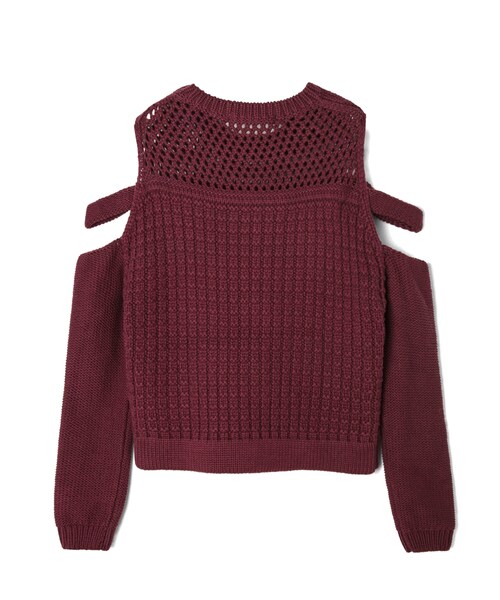 LOVFEE（ラッフィ）の「縷空拼接短版挖肩針織毛衣（トップス・レディース・米白/酒紅/墨綠・S/M）」の4枚目の写真