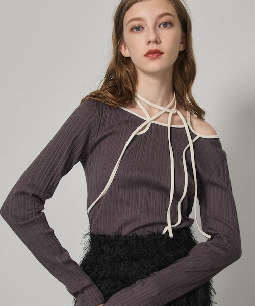 PUBLIC TOKYO（パブリックトウキョウ）の「ランダムリブホールトップ（Tシャツ/カットソー・レディース・NAT/IVR/D.GRY/CCL/BLK・FREE）」の3枚目の写真