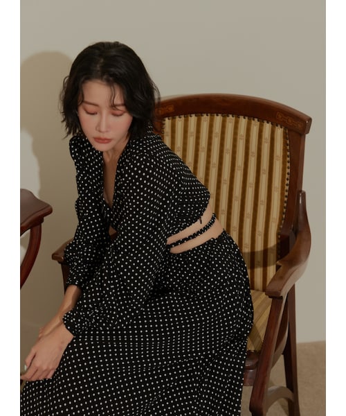 Marjorie（マージョリー）の「大娛樂家，復古點點腰間特色鏤空長洋裝（ワンピース/ドレス・レディース・點點白・XS/S/M/L）」の3枚目の写真