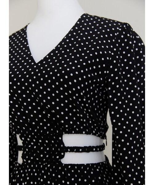 Marjorie（マージョリー）の「大娛樂家，復古點點腰間特色鏤空長洋裝（ワンピース/ドレス・レディース・點點白・XS/S/M/L）」の9枚目の写真