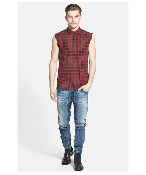 DIESEL（ディーゼル）の「DIESEL® 'S-Neha' Sleeveless Plaid Woven Shirt（シャツ/ブラウス・メンズ・Formula Red・Regular Medium/Regular X-Large/Regular Large）」の4枚目の写真
