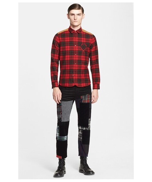 JUNYA WATANABE(ジュンヤワタナベ)の「Junya Watanabe Extra Trim Fit Mixed Media Plaid Shirt(シャツ/ブラウス・メンズ・Red/ Blk Multi・Regular X-Large)」の5枚目の写真