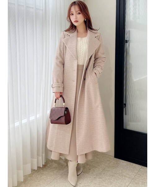 【新品】リゼクシー「F」 ダブルブレスト ロングコート Aライン ベージュ系 RESEXXY（リゼクシー）の「ビッグカラーロングコート（その他アウター