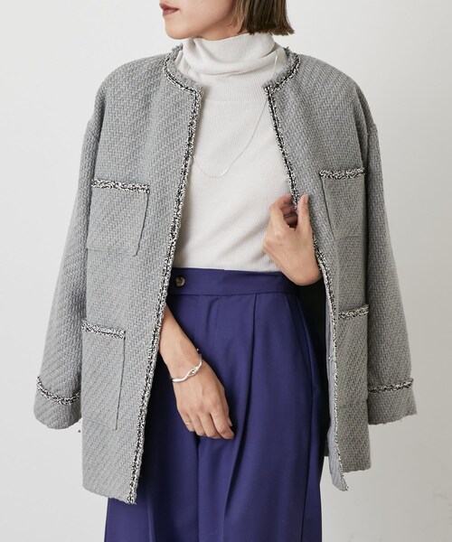 オメカシ ノーカラーツイードジャケット Omekashi（オメカシ）の