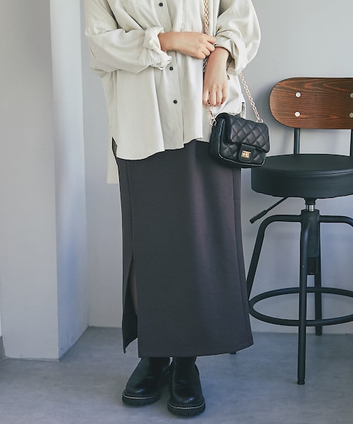 un dix cors(アンディコール)の「《予約》【美シルエットの高見えアイテム】スリットダンボールナロースカート(スカート・レディース・ピンク/ブラウン/ブラック・F)」の1枚目の写真