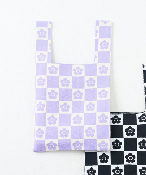 FREAK'S STORE（フリークスストア）の「【送料無料】デイジー柄チェッカーニットバッグ【WEB限定】【予約商品】（バッグ・ブラック/オレンジ/グリーン/ブルー/ラベンダー・ONE SIZE）」の7枚目の写真