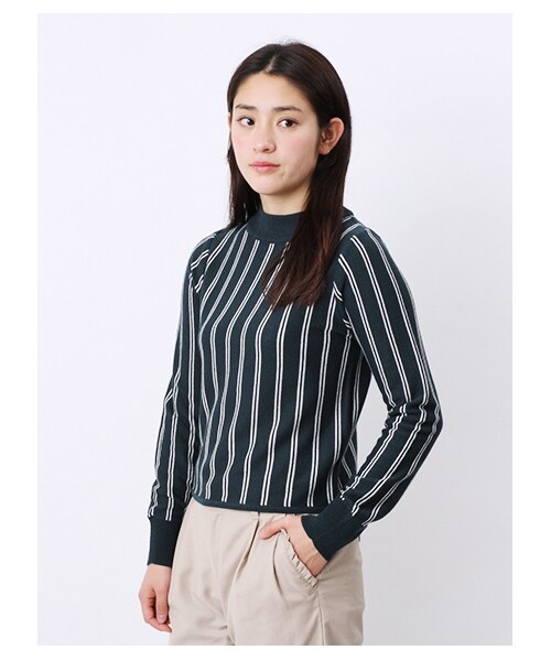 earth music&ecology(アースミュージックアンドエコロジー)の「・ストライプミニハイネックニットプルオーバー(ニット・セーター・レディース・アイボリー/杢グレー/グリーン/ネイビー・S/M)」の9枚目の写真