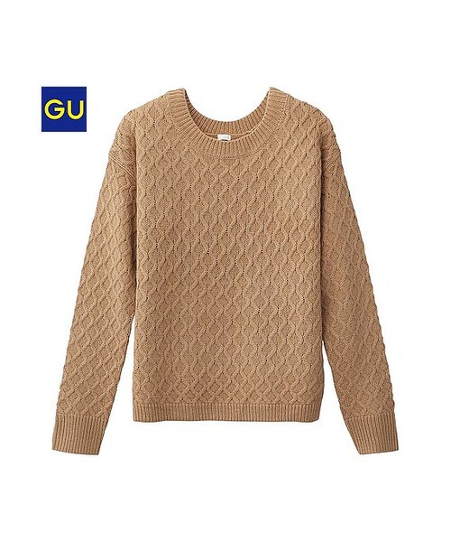 GU(ジーユー)の「(GU)ハニカムケーブルセーター(長袖)(WOMEN ⁄ ニット・レディース・BEIGE/OFF WHITE/NAVY・M/XL/L/S)」の1枚目の写真