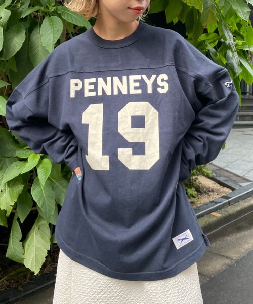 CIAOPANIC(チャオパニック)の「【PENNEYS/ぺニーズ】別注 the FOX フットボールT ユニセックス(Tシャツ/カットソー・レディース・オフホワイト/グリーン/ネイビー・L/S/M)」の2枚目の写真