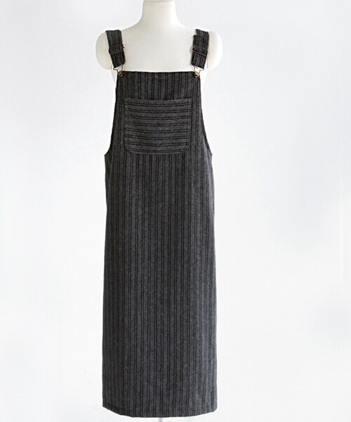 DHOLIC（ディーホリック）の「ストライプロングサロペットスカート（ワンピース・レディース・グレー/ブラックグレー・FREE）」の2枚目の写真