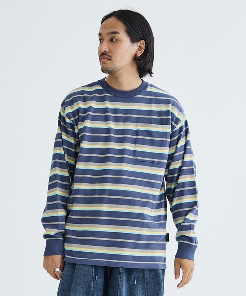 FLAGSTUFF(フラグスタフ)の「ORIGINAL STRIPE KNIT L/S TEE(Tシャツ/カットソー・メンズ・BGE/TAN/BLU・M/L)」の2枚目の写真