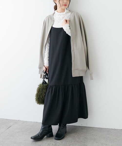 PUAL CE CIN（ピュアルセシン）の「≪セットアップ対応≫ペプラムティアードキャミワンピース（ワンピース・レディース・ベージュ/ブラック・FREE）」の2枚目の写真