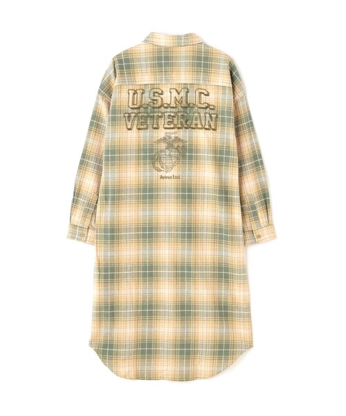 AVIREX（アヴィレックス）の「CHECK SHIRT ONEPIECE USMC/ チェックシャツワンピースUSMC（トップス・ベージュ/ネイビー/オレンジ・F）」の5枚目の写真