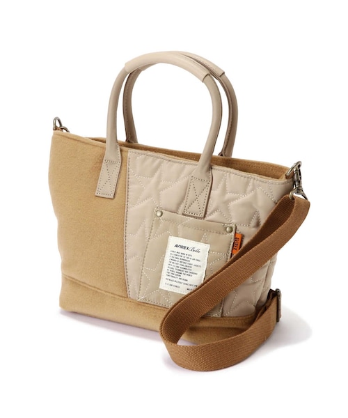 AVIREX（アヴィレックス）の「≪直営店限定≫QUILTING WOOL MINI TOTE BAG/ キルティングウールミニトートバッグ（バッグ・ブラック/ベージュ/レンガ・F）」の4枚目の写真