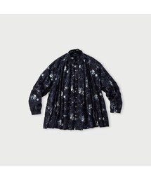 45R タペット森花プリントのくしゅくしゅドレス（インディゴ） R刺繍 現行タグ 45R（フォーティファイブアール）の「タペット森花プリントのく