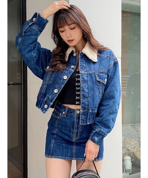 GYDA（ジェイダ）の「【セットアップ着用可】ボアCOLLAR QUILTINGショートGジャン（ブルゾン・アイスブルー/インディゴ・F）」の3枚目の写真