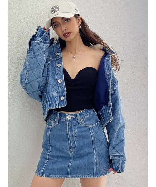 GYDA（ジェイダ）の「【セットアップ着用可】ボアCOLLAR QUILTINGショートGジャン（ブルゾン・アイスブルー/インディゴ・F）」の2枚目の写真