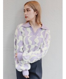 MURUA | ウェーブチェッカーフラッグニット(ニット/セーター)