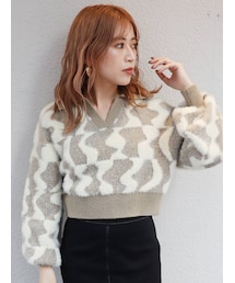 MURUA | ウェーブチェッカーフラッグニット(ニット/セーター)