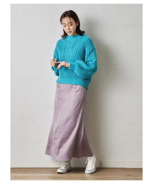 Green　Parks（グリーンパークス）の「サテンナロースカート（スカート・ブラック/グレーベージュ/パープル・F）」の3枚目の写真